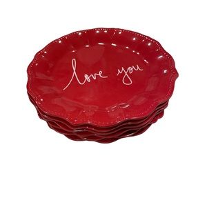 Valentine Red Melamine Fluted Salad Plates (8"), Set of 6 ‘Love You’ NWT